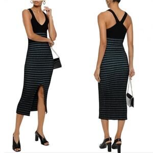 Opening Ceremony Stretch stripe front split knit Midi dress